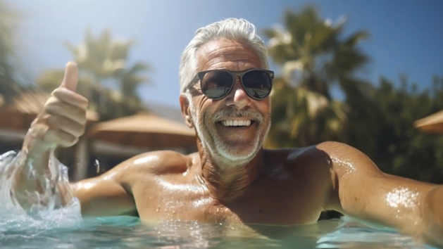 senior-man-genieten-zomer-zwembad
