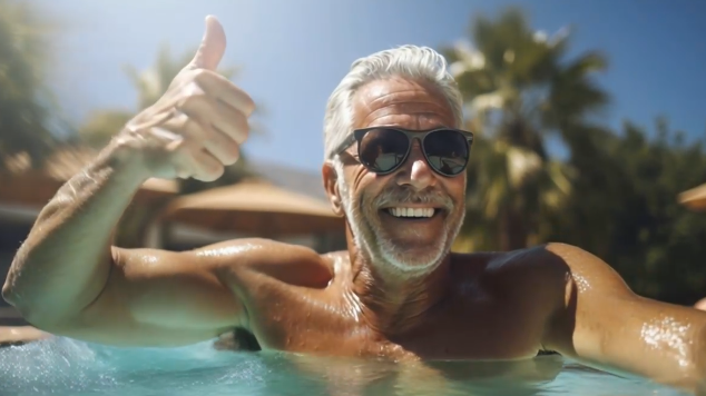 senior-man-genieten-zomer-zwembad