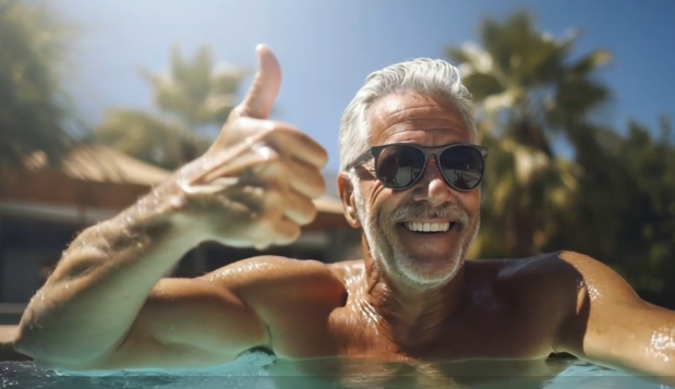 senior-man-genieten-zomer-zwembad