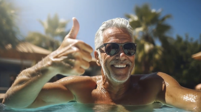 senior-man-genieten-zomer-zwembad